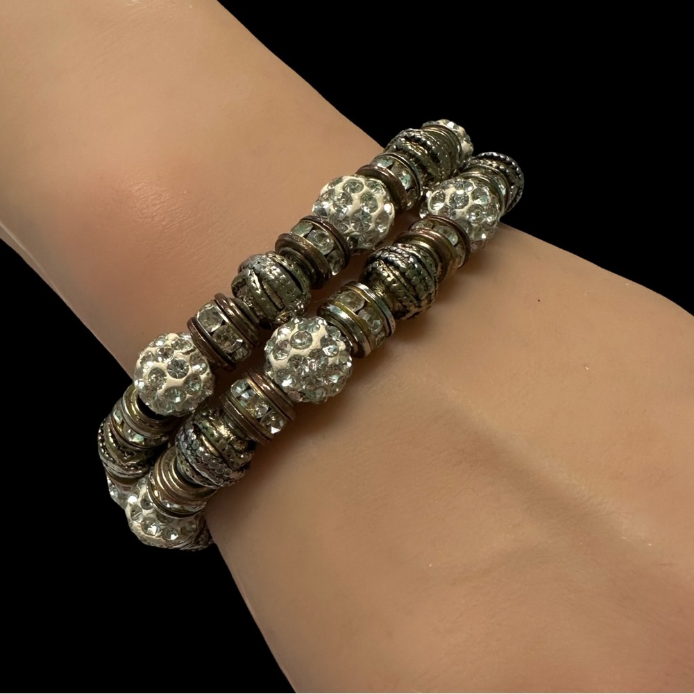 Nicole Bracelet Beaded Silver Gold Tone Slider Bangle Rhinestone Accent